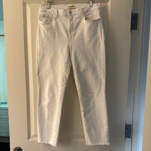 L'AGENCE White Ankle Cropped Jeans with Raw Hem
